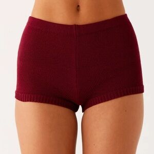 Burgundy Knit High-Waisted Shorts